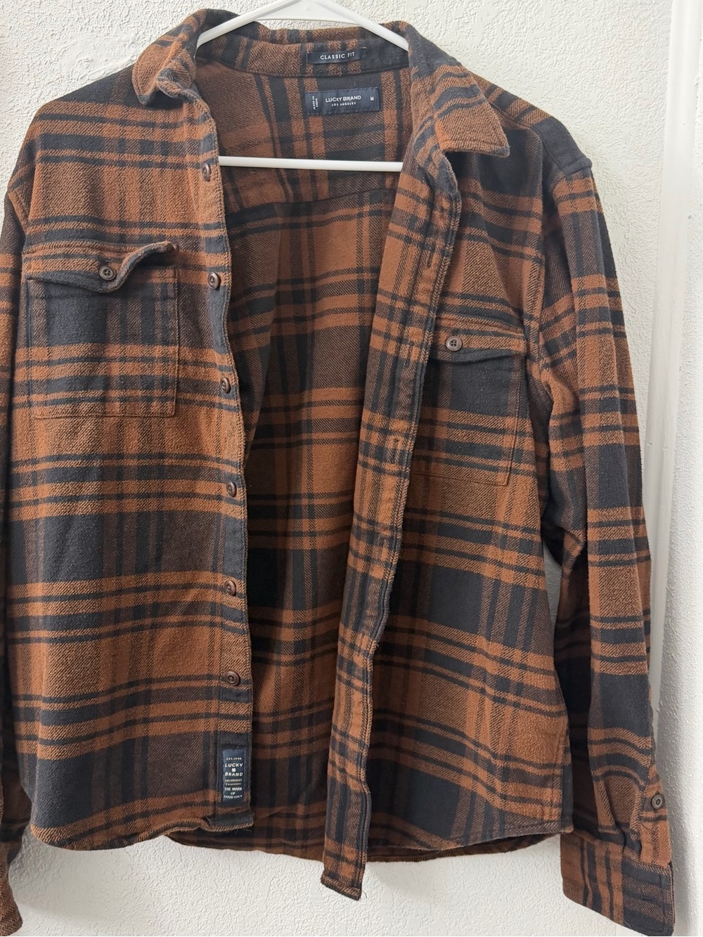 Lucky Brand Men's Plaid Flannel Shirt - Brown & Black - Medium - Classic Fit